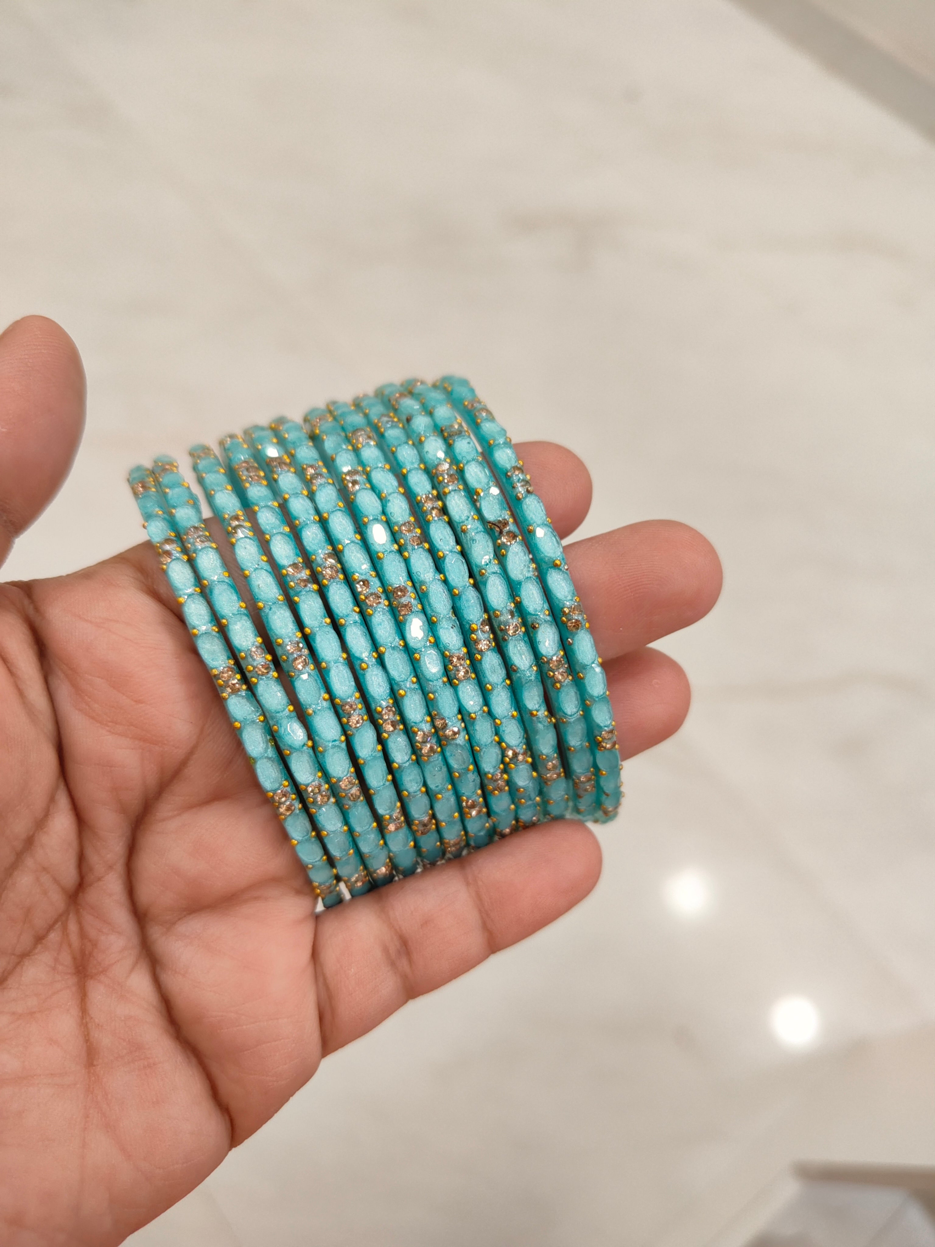 2.10 Size-Sky Blue Twinkle Glass Bangles
