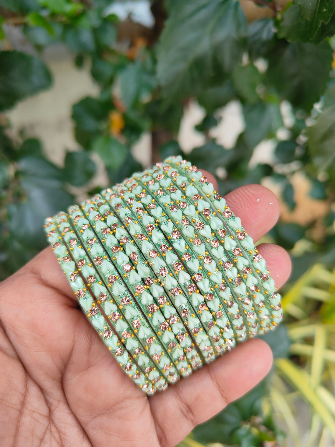 Heart model glass bangles(Pastel Green)