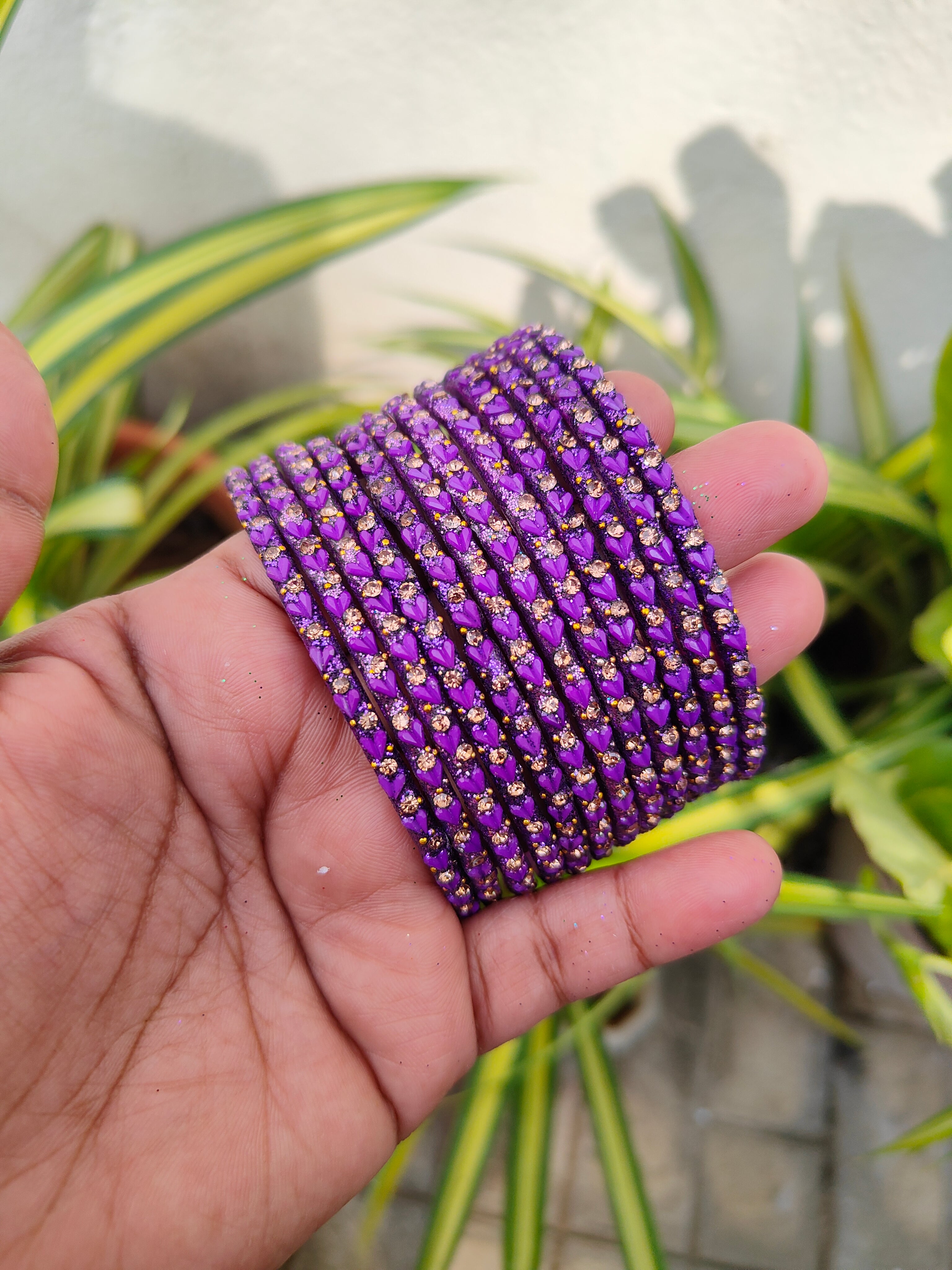 Heart Model Glass Bangles-Purple