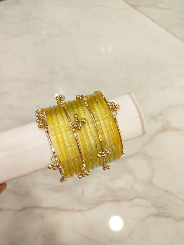 Yellow Jelly Glass Bangles with Kashmiri Bangles