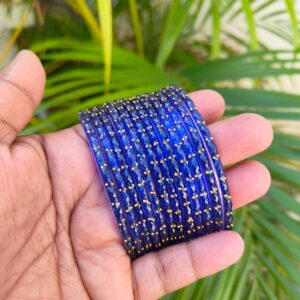 Crystal Raindrop Glass Bangles-Navy blue