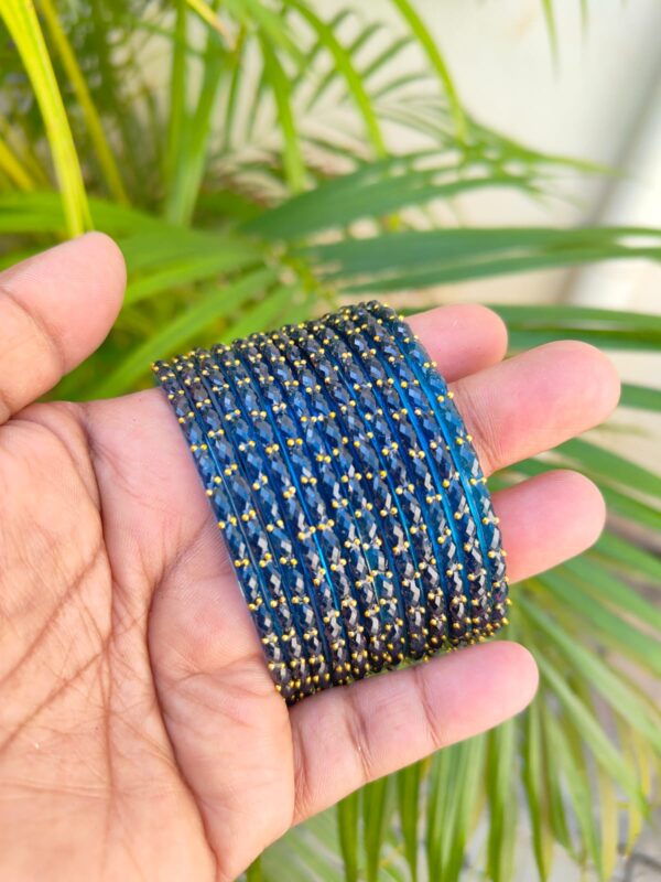 Crystal Raindrop Glass Bangles-Dark blue
