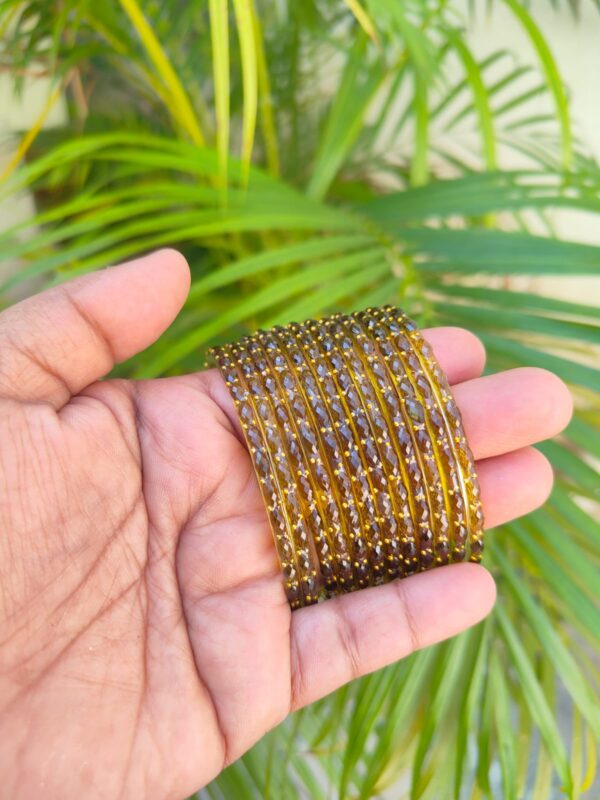 Crystal Raindrop Glass Bangles-Olive green