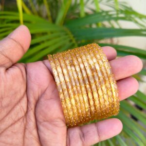 Crystal Raindrop Glass Bangles-Gold