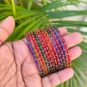 Crystal Raindrop Glass Bangles-Dark multicolor