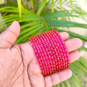 Crystal Raindrop Glass Bangles-Rani pink