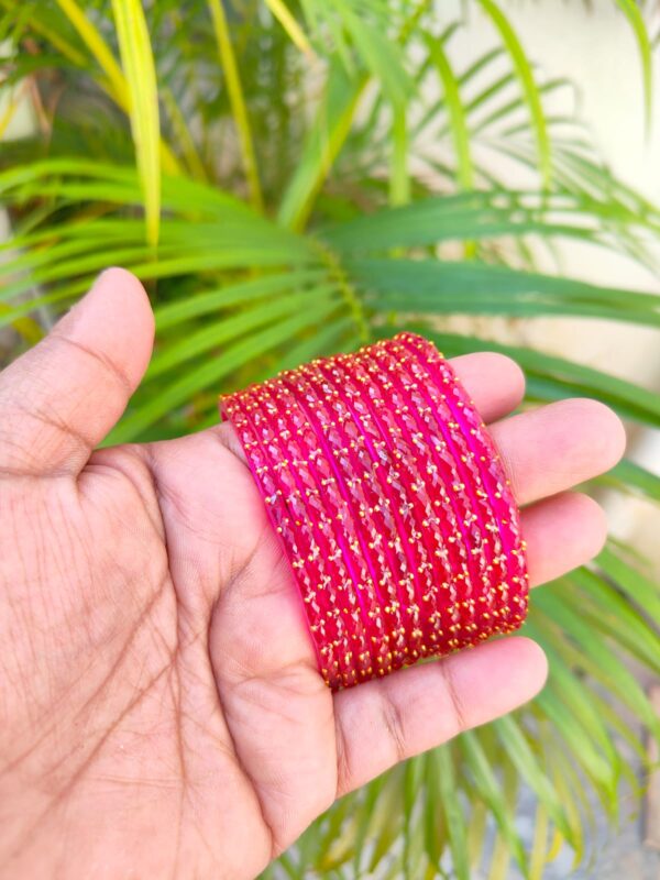 Crystal Raindrop Glass Bangles-Rani pink