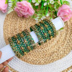 Ganesha dark green glass bangles mixed bridal set