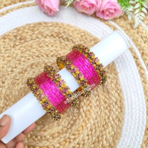 Rani pink Lotus set with glass bangles