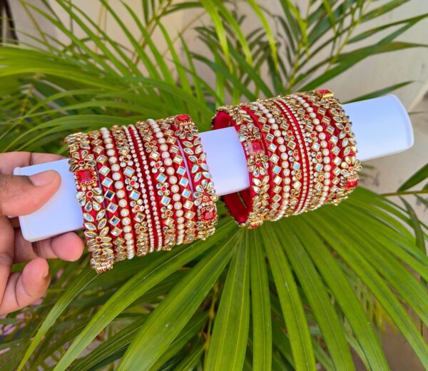 Red and white kundan set