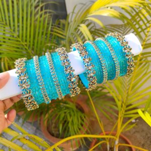 Sky blue Lotus with heart model mixed with glass bangles