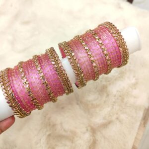 Pastel pink leaf model with glass bangles