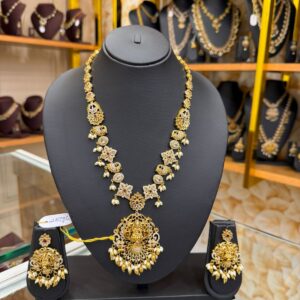 Stunning gold replica stone with Lakshmi pendant haram