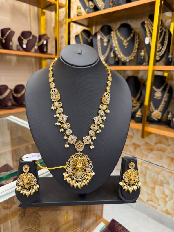 Stunning gold replica stone with Lakshmi pendant haram