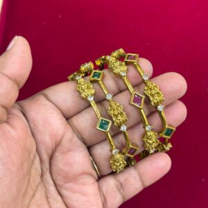 Emerald and ruby stone with Lakshmi bangles 4pcs