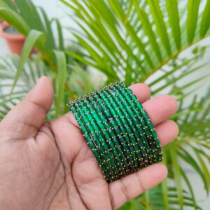 Crystal Raindrop Glass Bangles-Dark green