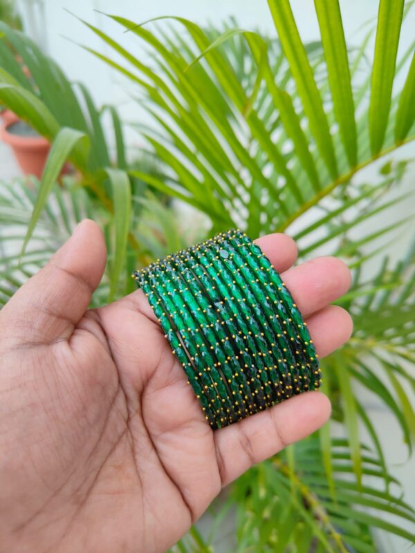 Crystal Raindrop Glass Bangles-Dark green