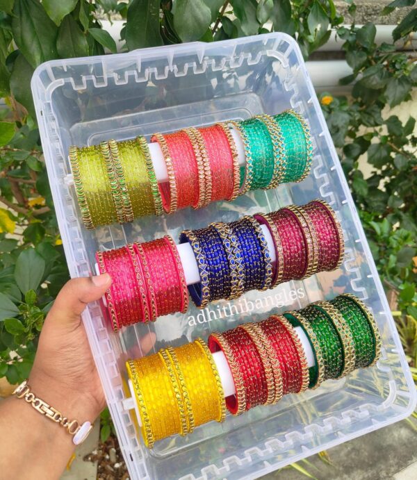 9 sets of silk thread with glass bangles mixed