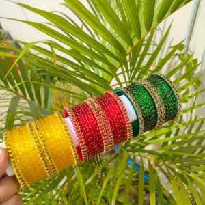 3 set silk thread with glass bangles combo