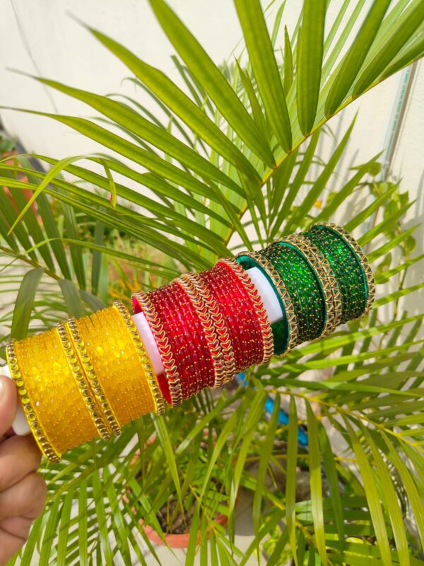 3 set silk thread with glass bangles combo