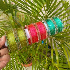 3 set silk thread with glass bangles combo