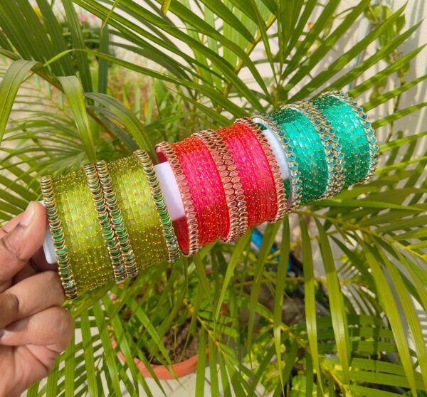 3 set silk thread with glass bangles combo
